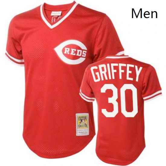 Mens Mitchell and Ness Cincinnati Reds 30 Ken Griffey Replica Red Throwback MLB Jersey